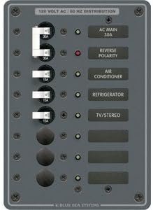 Blue Sea Systems 8027BSS AC Distribution Panel – 120VAC 8 Position Marine Panel with Main Breaker