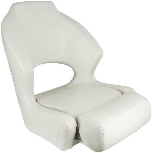 Springfield 1043259 Deluxe Sport Flip-Up Seat – White and White Marine Seating with Folding Bolster Design for Boats