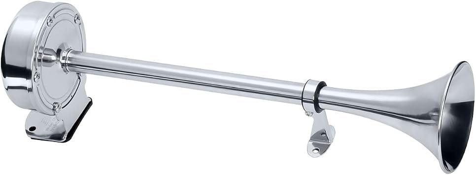 Schmitt & Ongaro 10027 Deluxe Single Trumpet Horn – 12V Marine Horn with Polished Stainless Trumpet Design