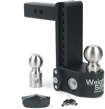 Weigh Safe SWS82 Tongue Weight Measuring Steel Hitch – 8in Drop Adjustable Ball Mount with Built-In Scale