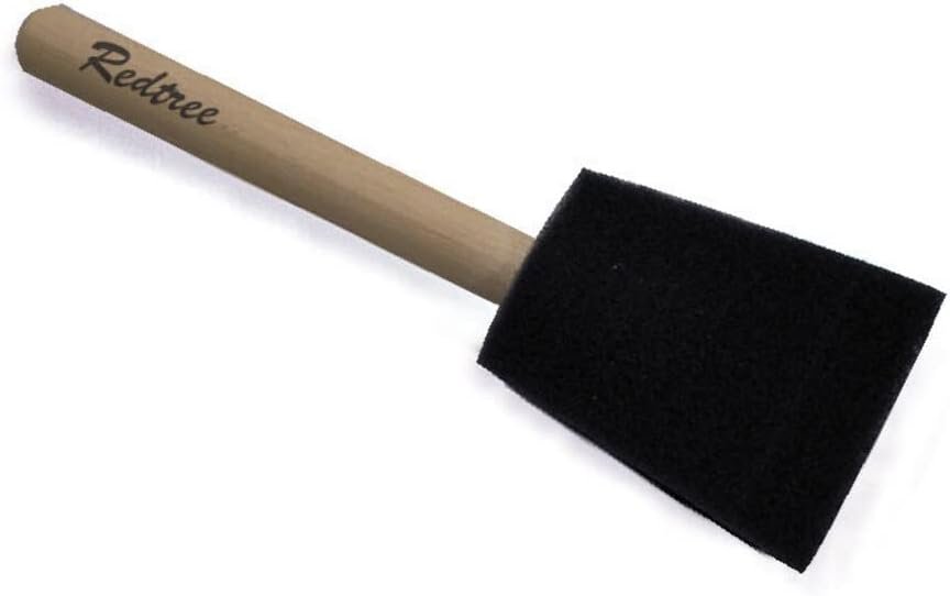 Redtree Industries 000051 Foam Paint Brush – 1in High-Density Black Foam Head with Pointed Edge Trim and Wood Peg Handle