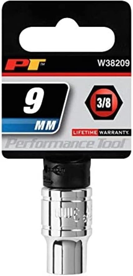 Performance Tool W38209 9mm Socket – 3/8in Drive 6-Point Chrome Vanadium Steel Socket with Shallow Profile