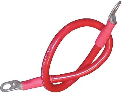 Ancor 189145 Battery Cable Assembly – 2 AWG Marine-Grade Tinned Copper Cable with 3/8in Stud Terminals and 32in Red Lead