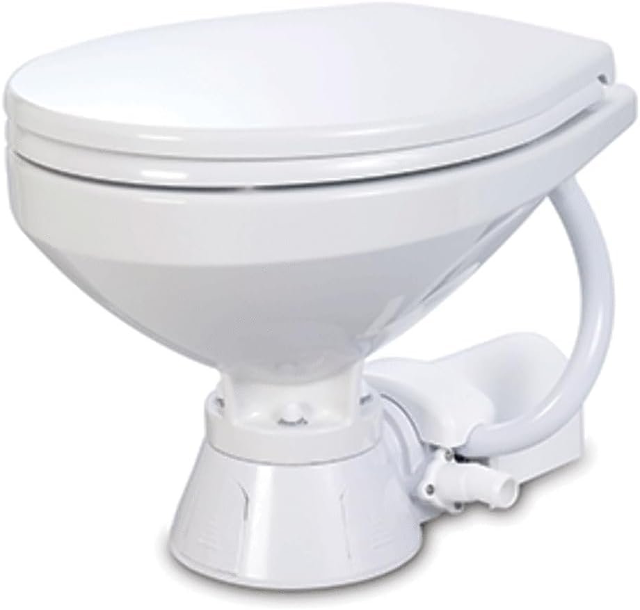 Jabsco 37010-4092 Electric Marine Toilet – Regular Bowl 12V – Vitreous China Construction with Integrated Macerator Pump