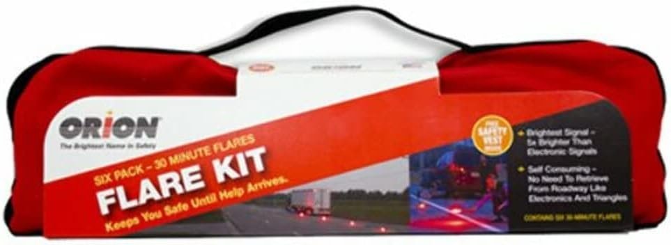 Orion 6030 30-Minute Road Flares 6-Pack – Emergency Flares with Safety Vest and Polyester Carry Bag
