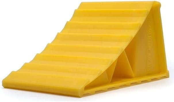 Camco 44412 Wheel Chock – High-Visibility Yellow Trailer Wheel Stop with Durable Wedge Design for RV and Camper Use