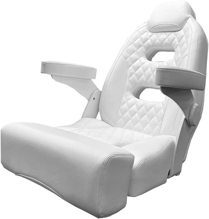 TACO Marine HA1-2250WHA Baja Sport Chair 25 in – White Marine Helm Chair with Folding Backrest
