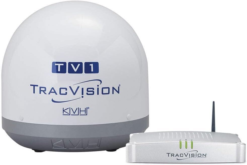 KVH Industries 1036607 TracVision TV1 with IP-TV Hub – North America Marine Satellite Television System
