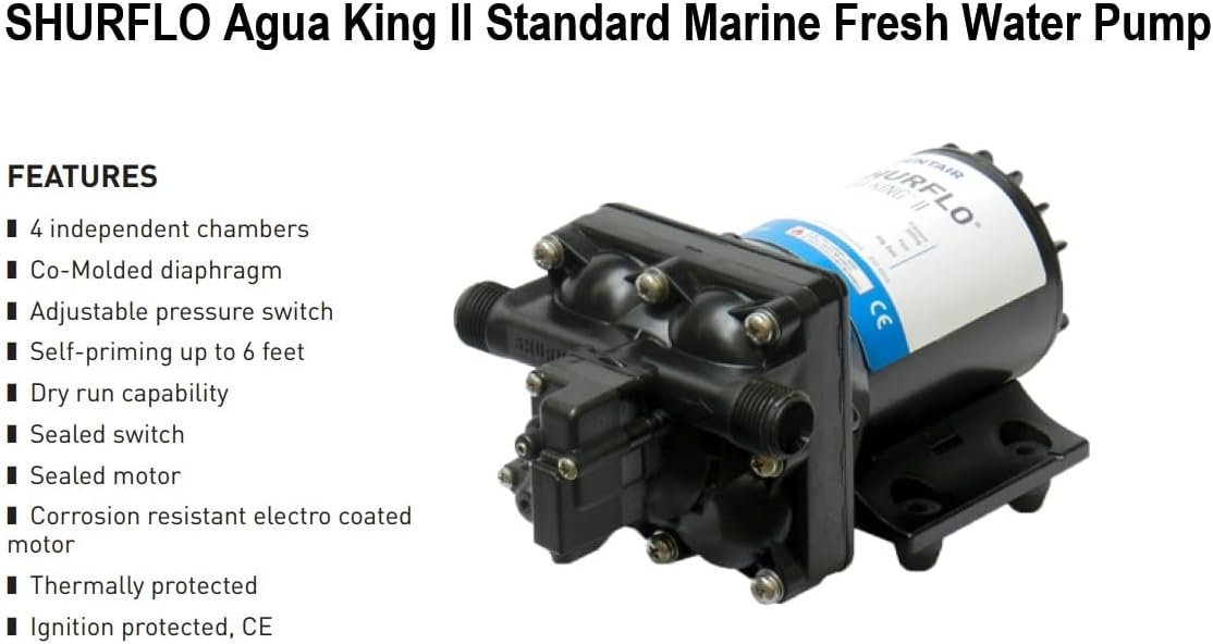 SHURFLO 4148 Series Water Pump – 12V DC, 3.0 GPM, 55 PSI Demand Pump with Installation Fittings Included - Image 2