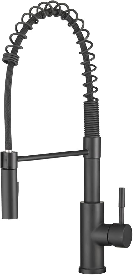 Dura Faucet MK504SLKMB Streamline Coil Pull-Down RV Kitchen Faucet – Matte Black Finish, Dual Spray Head, High Arc