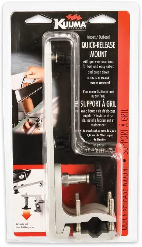 Camco Marine 58195 Kuuma Quick-Release Rail Mount – Anodized Aluminum Grill Mount for 7/8in to 1-1/4in Boat Rails