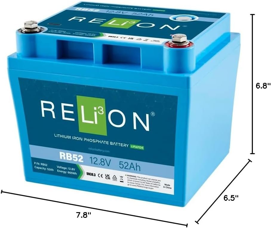 RELiON RB52 Lithium Battery – 12.8V 52Ah LiFePO4 Deep Cycle Battery for Marine, RV and Portable Power Applications - Image 3