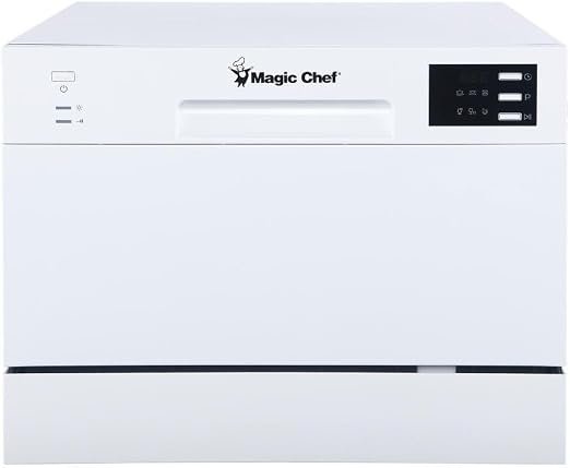 Magic Chef MCSCD6W5 Countertop Dishwasher – 6 Place Settings – Compact Kitchen Cleaning Appliance – White