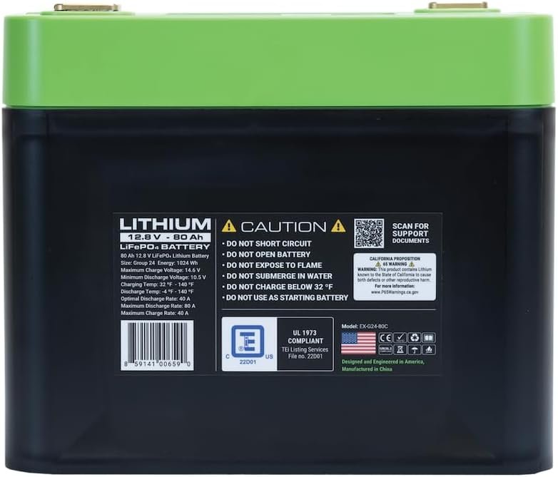 Expion360 EXG2480C Group 24 Lithium Battery – 12.8V 80Ah LiFePO4 Deep Cycle Battery for RV and Marine Use - Image 5
