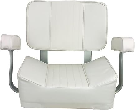 Springfield 1040002 Deluxe Captain’s Chair – White Marine Vinyl Seat with Padded Armrests and 24in Wide High-Density Foam Cushioning