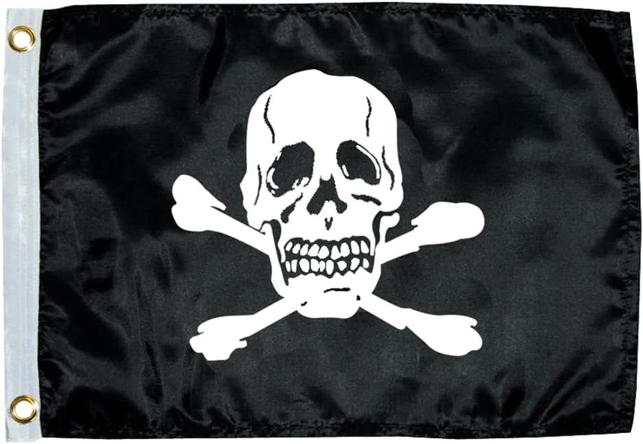 Taylor Made 1818 Jolly Roger Flag – 12in x 18in Marine Pirate Flag for Boats, Docks, and Nautical Displays
