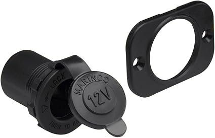 Marinco 12VRC 12V Receptacle – Black Marine Power Socket with Weather-Resistant Housing for RV and Boat Applications