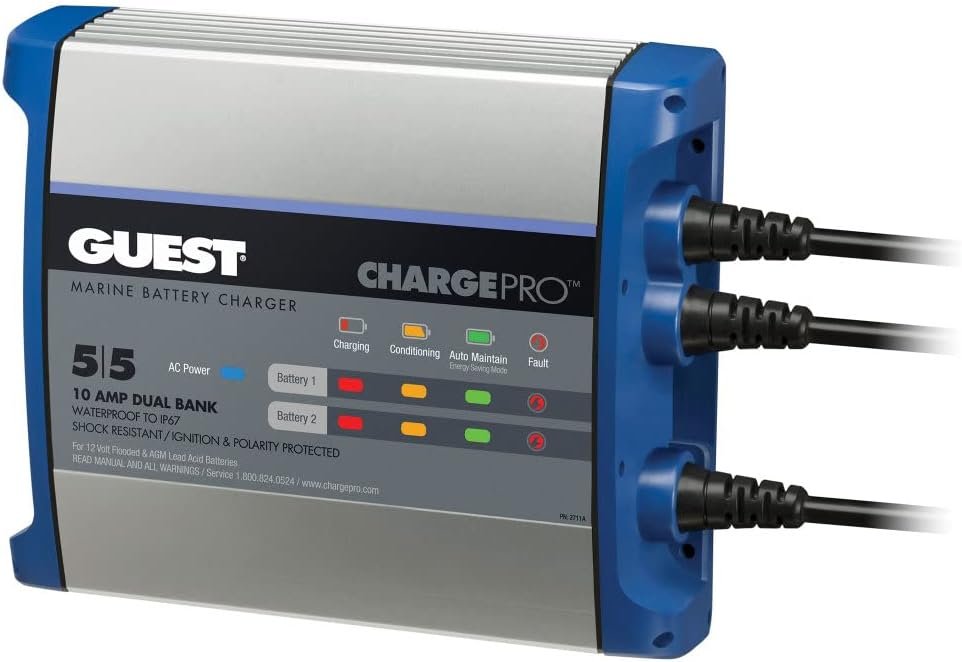Guest 2711A Battery Charger – 10A 2-Bank Marine Charger with Automatic Charging Control and Waterproof Design