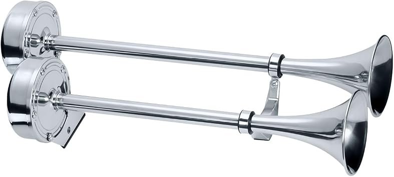 Schmitt & Ongaro 10028 Deluxe Dual Trumpet Horn – 12V Marine Horn with Twin Trumpet Stainless Styling