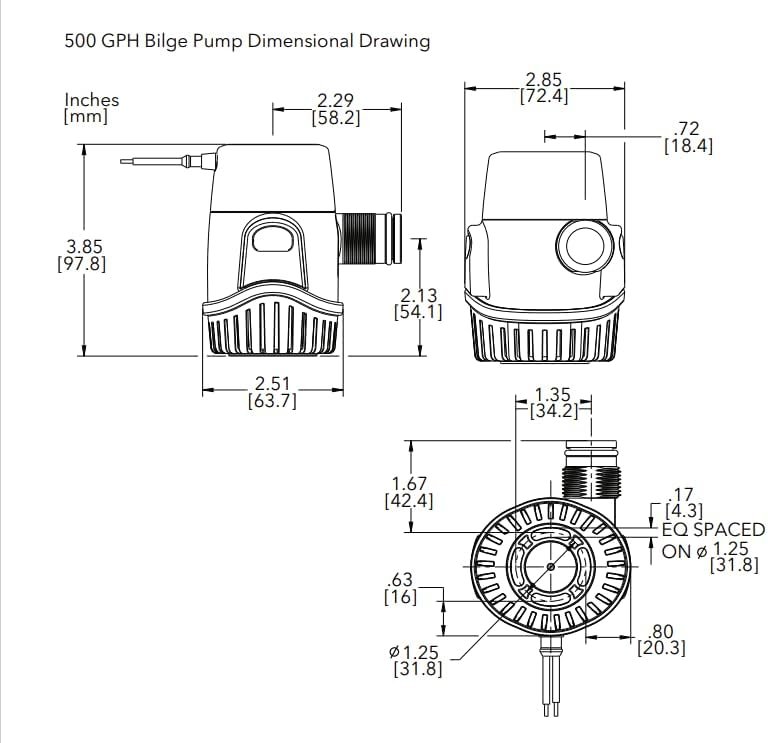 Rule 25DA Standard Bilge Pump – 500 GPH 12V Submersible Marine Water Removal System - Image 3