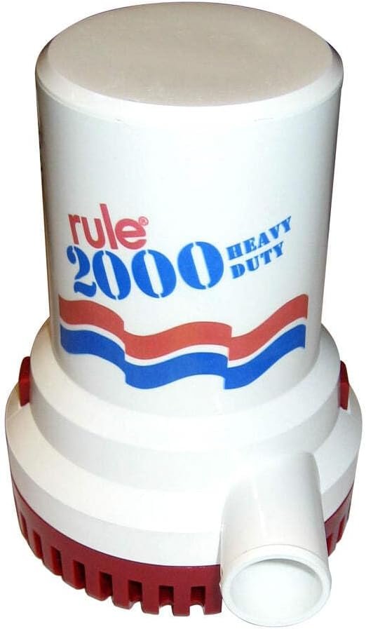 Rule 1200 Rule 2000 Bilge Pump – 24V Non-Automatic 2000 GPH Submersible Marine Pump with 1-1/8 in Discharge Outlet - Image 2
