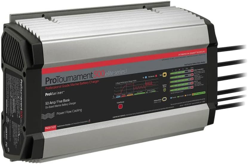 ProMariner ProTournament Elite 50 53505 Marine Battery Charger – 5 Bank, 50A Total Output, Digital Smart Charging