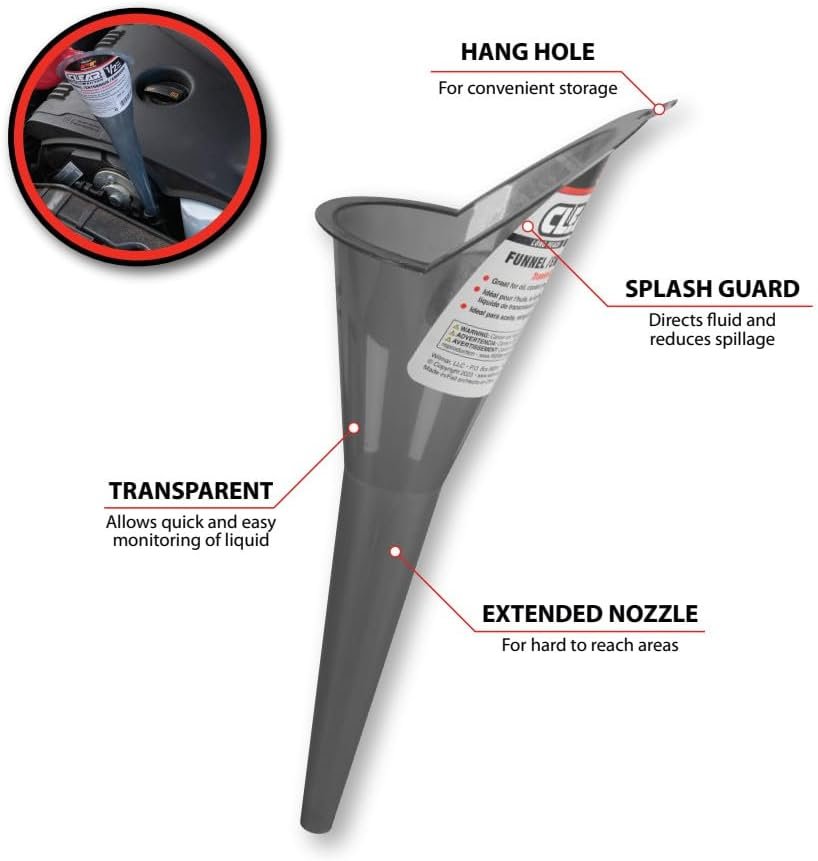 Performance Tool W4054 Clear View Long Reach Funnel – 11.4in Polypropylene Funnel with 200ml Capacity and Splash Guard - Image 4
