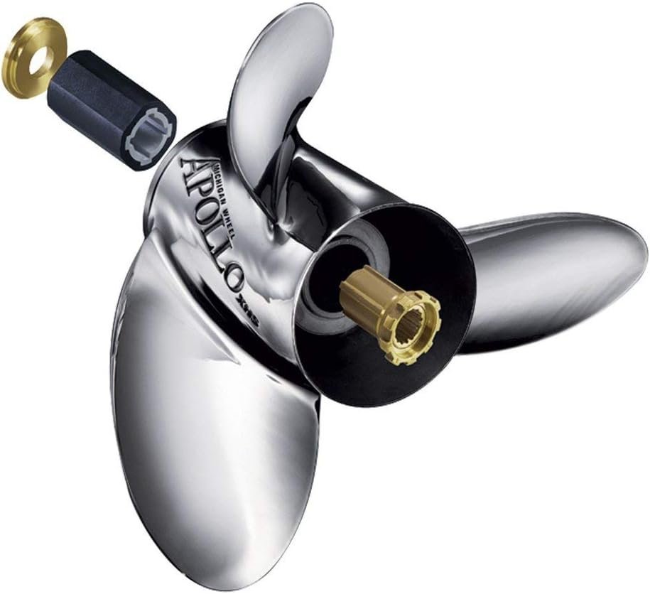 Michigan Wheel 993408 Apollo 3-Blade Stainless Steel Propeller – 10-1/8in x 15 Pitch RH Rotation for 30-70 HP Outboards