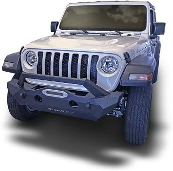 TrailFX JL08T Front Stubby Bumper – Textured Black Steel Off-Road Bumper – Fits Jeep Wrangler JL with Recovery Mounts