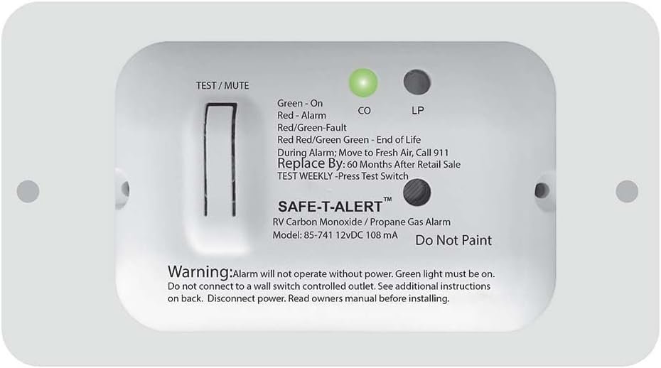 MTI 85741WTTR Combination Carbon Monoxide and Propane Alarm – White Trim, RV Safety Detector, 12-Volt Hardwired