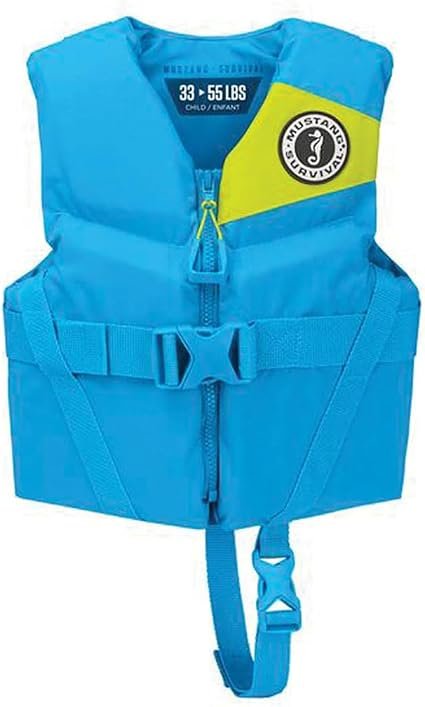 Mustang Survival MV3565268 Rev Child Life Vest – Blue Foam PFD with Segmented Mobility Design