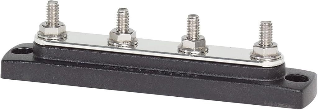 Blue Sea Systems 2303BSS Common BusBar – 150A DC 4-Stud Power Distribution Bus with Tin-Plated Copper Construction