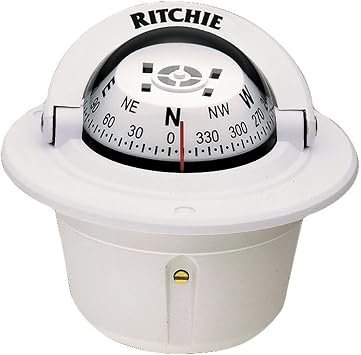 Ritchie F50W Explorer Compass – Flush Mount Marine Compass with 2.75 Inch White Dial and Built-In Compensation