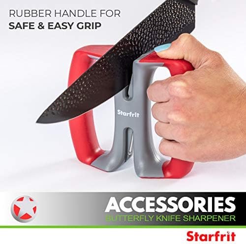 Starfrit 92046006OR Butterfly Knife Sharpener – Red Two-Stage Compact Sharpener for Straight Edge Kitchen Knives - Image 4
