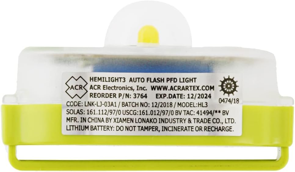 ACR 3764 HemiLight 3 Automatic Survivor Locator Light – Water-Activated Marine Safety Strobe Light - Image 2