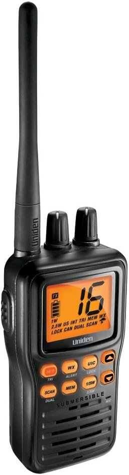 Uniden MHS75 Handheld Marine VHF Radio – 5 Watt Output, Built-In Scanner, Waterproof Floating Design