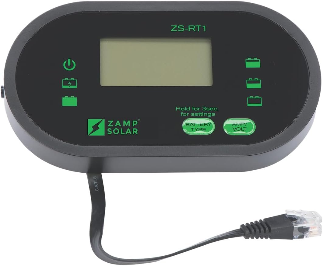 Zamp Solar ZS-RT1 Remote Digital LCD Display – 23ft Communication Cable for 30A, 40A and 60A Charge Controllers