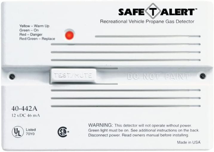 MTI 40442PWT Flush Mount 12V Propane Detector – White Trim RV LP Gas Alarm with Low-Profile Design