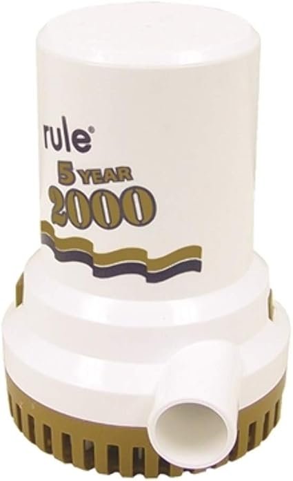 Rule 900 Rule 2000 Gold Bilge Pump – 12V 2000 GPH Submersible Marine Pump with 5-Year Warranty and 1-1/8 in Discharge