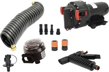 Johnson Pump Aqua Jet Washdown Kit 12V – 5.2 GPM High-Pressure Pump with Spray Nozzle and Strainer