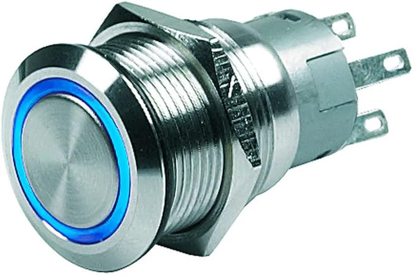 BEP 80-511-0004-01 Illuminated Push Button Switch – 12V Momentary On/Off with Blue LED Ring and IP67 Protection