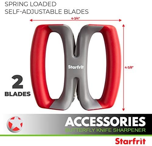 Starfrit 92046006OR Butterfly Knife Sharpener – Red Two-Stage Compact Sharpener for Straight Edge Kitchen Knives - Image 3