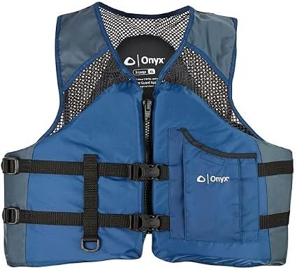 Onyx Outdoor 116200-500-040-13 Mesh Classic Sport Life Vest – Large Navy/Charcoal Type III PFD with Mesh Ventilation and Storage Pocket