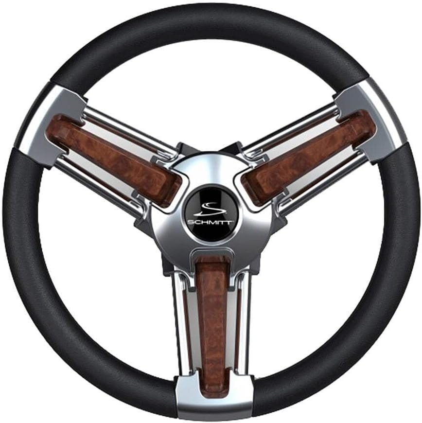 Schmitt & Ongaro PU10511104 Burano Steering Wheel – Black Polyurethane Wheel with Burl Grip Inserts and Marine Hub Design