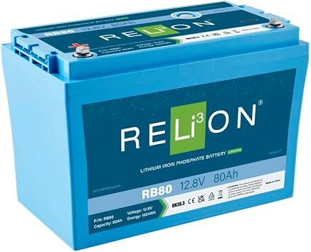 RELiON RB80 Lithium Battery – 12.8V 80Ah LiFePO4 Deep Cycle Battery for Marine, RV and Off-Grid Applications