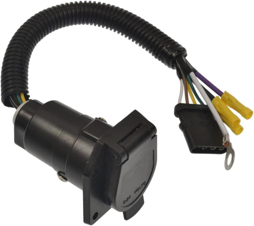 Pollak 4WF600V 4-Way Flat to 7-Blade RV Adapter – Trailer Wiring Adapter with Integrated Leads