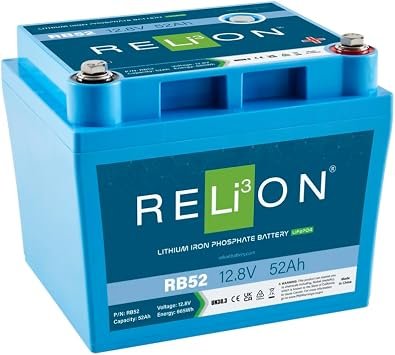 RELiON RB52 Lithium Battery – 12.8V 52Ah LiFePO4 Deep Cycle Battery for Marine, RV and Portable Power Applications