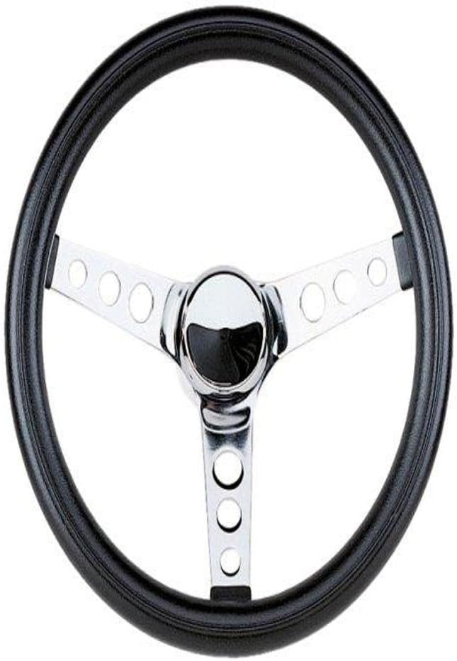 Grant 838 Classic Steering Wheel – 13.5in Diameter with Black Foam Cushion Grip, Chrome-Plated Steel Spokes and 3.5in Dish