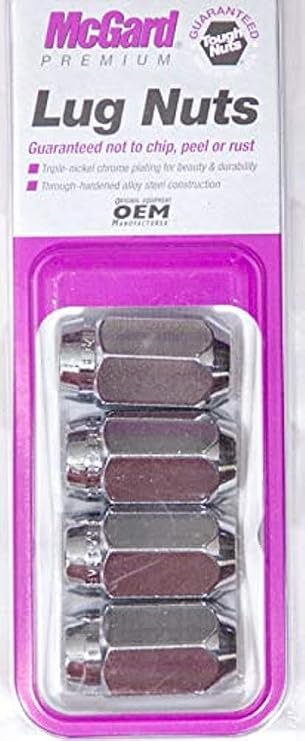 McGard 64001 Chrome Steel Wheel Lug Nuts – 7/16-20 Thread, 11/16in Hex, OEM Steel Wheel Replacement, Set of 4