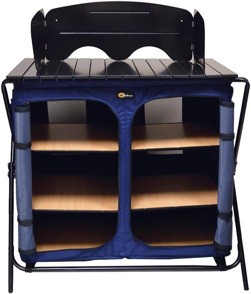 Faulkner 49583 Camp Cuisine Table and Cupboard – Folding Aluminum Camping Kitchen Station with Storage Organizer